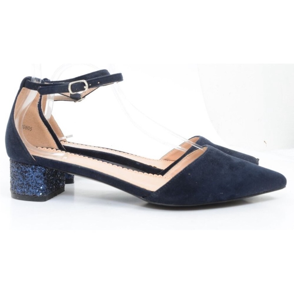 Journee Collection Maisy Blue Glitter Block Kitten Heel Pump Formal Bridal Sz 10